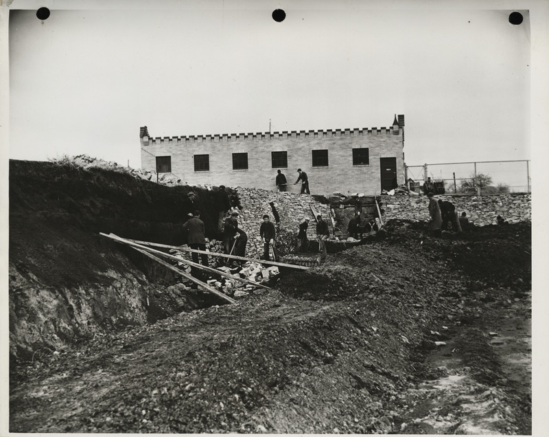Photograph of construction of a school stadium and athletic field in Knoxville