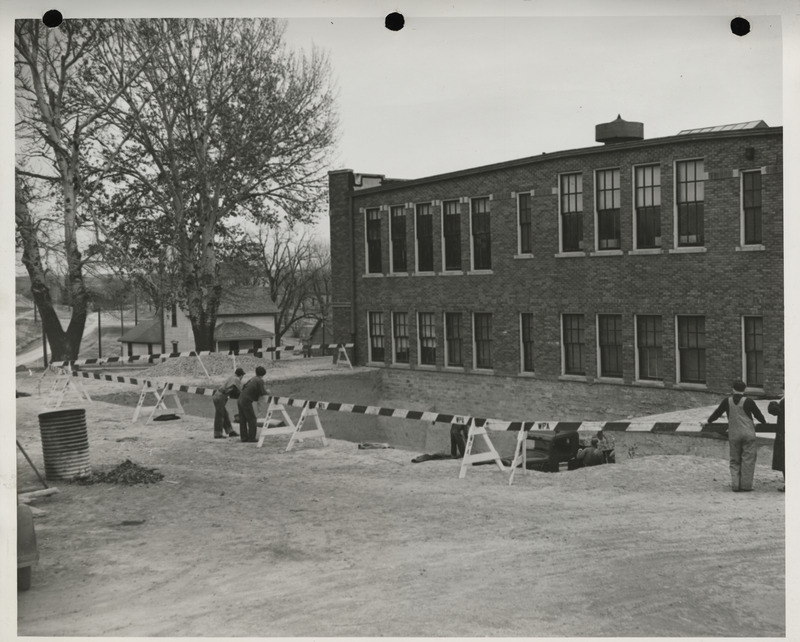 Photograph of school gymnasium construction in Neola