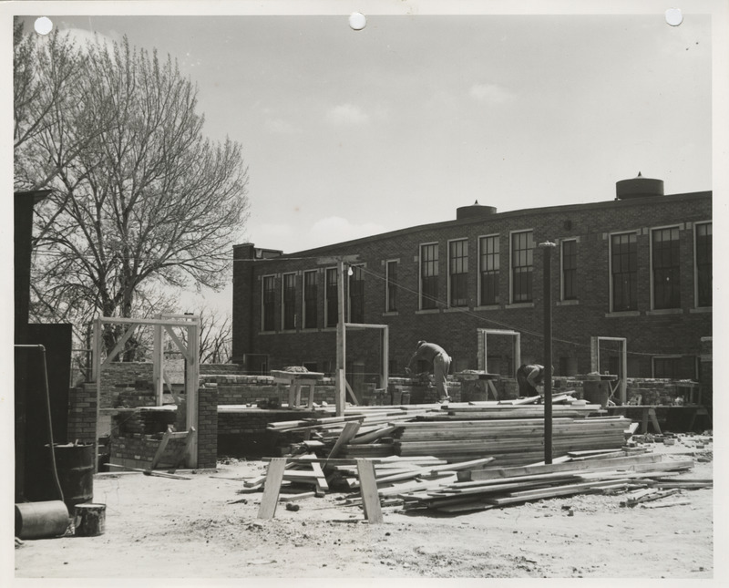 Photograph of school gymnasium construction in Neola