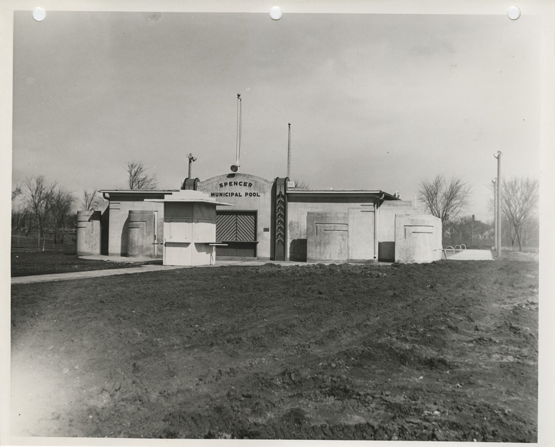 Photograph of the exterior view of the municipal swimming pool in Spencer