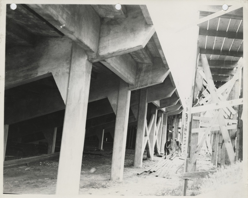 Photograph of bleachers at a high school in Marshalltown