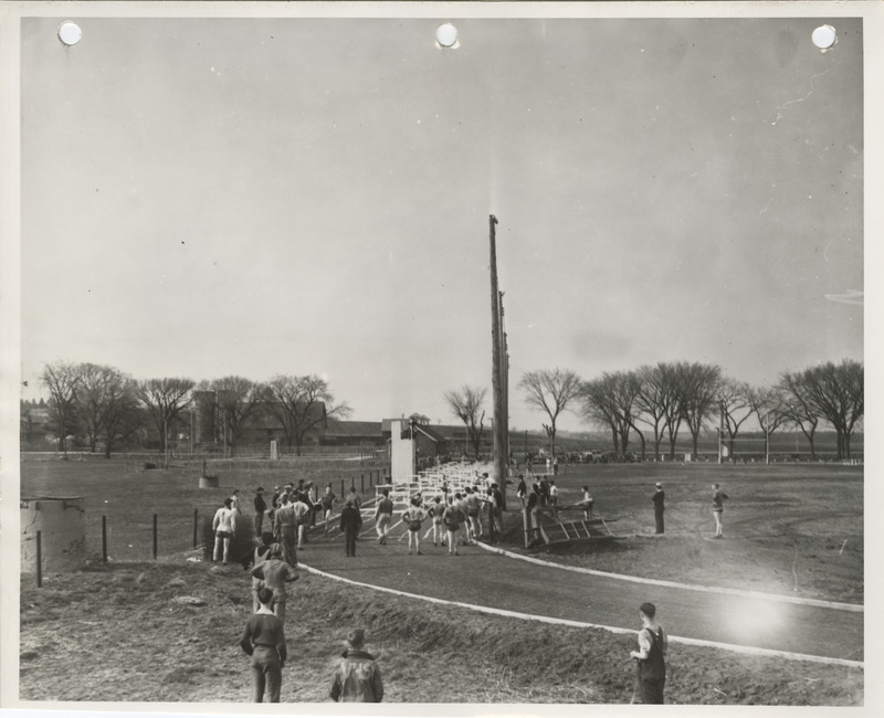 Photograph of athletes and others at the school athletic field in Villisca