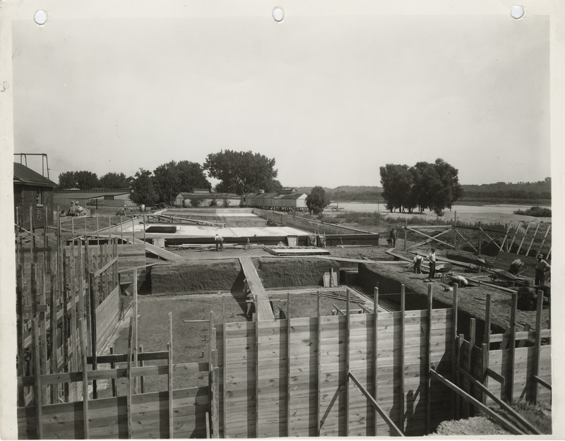 Photograph of the municipal swimming pool under construction in Villisca
