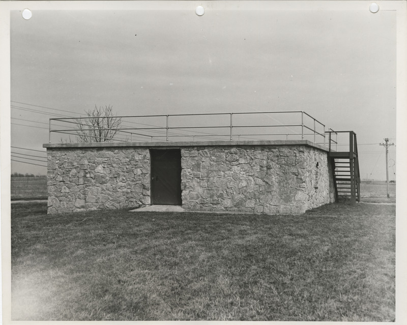 Photograph of the exterior view of the pump house of Pocahontas swimming pool