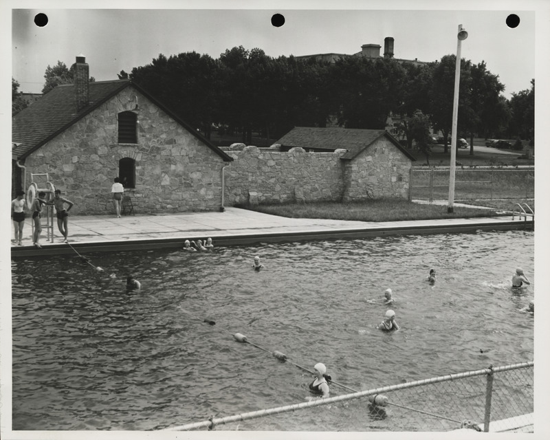 Photograph of people using the municipal swimming pool in Pocahontas