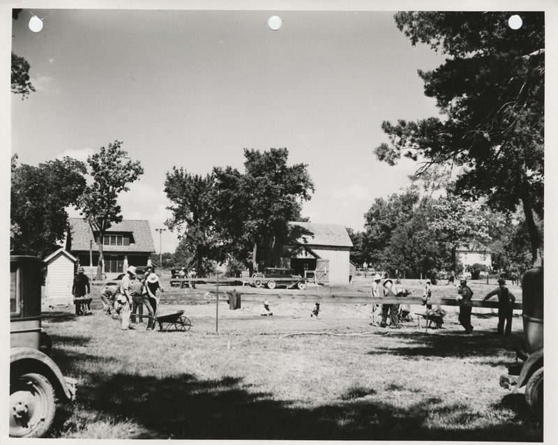 Photograph of people doing the excavation work for the municipal swimming pool in Harlan