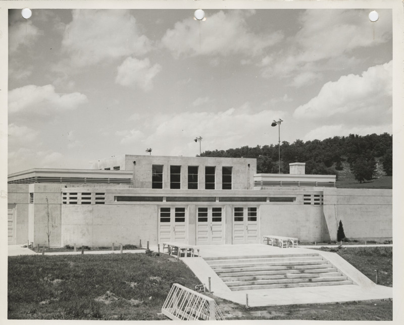Photograph of the exterior view of the municipal swimming pool in Decorah