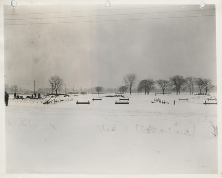 Photograph of people constructing a stadium in Clinton