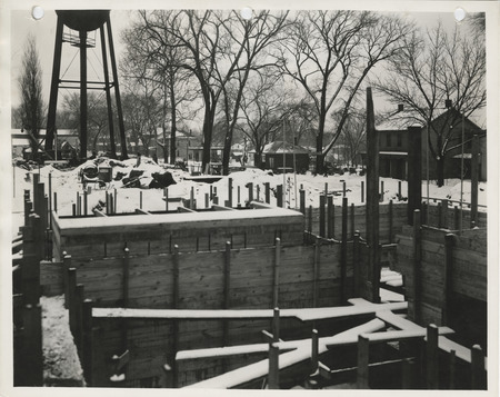 Photograph of the construction of the city hall in Mount Pleasant
