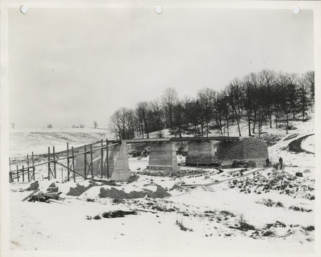 Photograph of the construction of a bridge at Macbride State Park