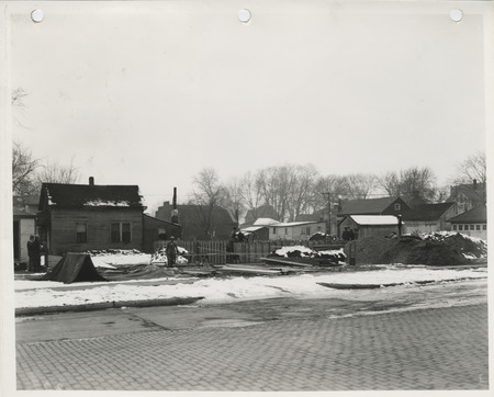 Photograph of the construction of the town hall in West Liberty