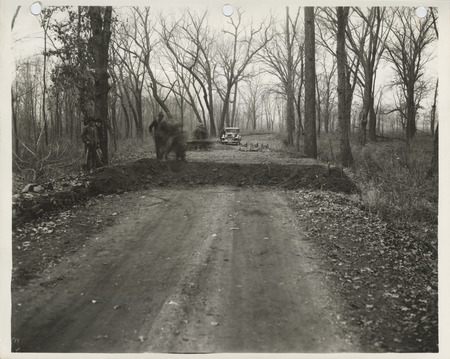 Photograph of grading and surfacing a road on Credit Island in Davenport