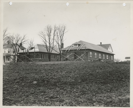 Photograph of the construction of buildings at a county farm in Appanoose County