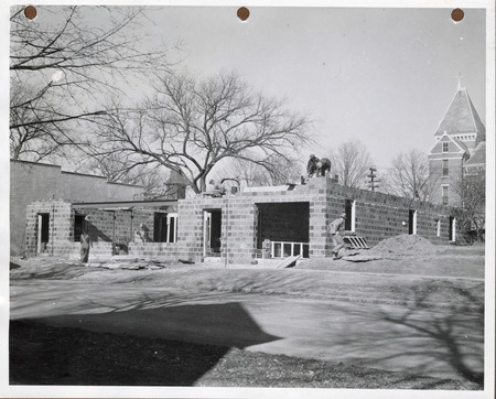 Photograph of people constructing city hall in Guthrie Center