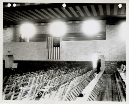 Photograph of seating at the high school gym and auditorium in Cedar