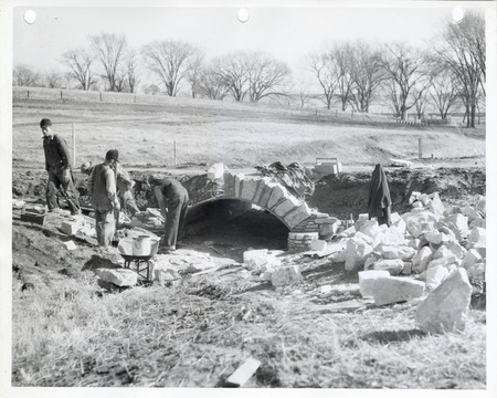 Photograph of people constructing a culvert at Edmundson Park in Oskaloosa