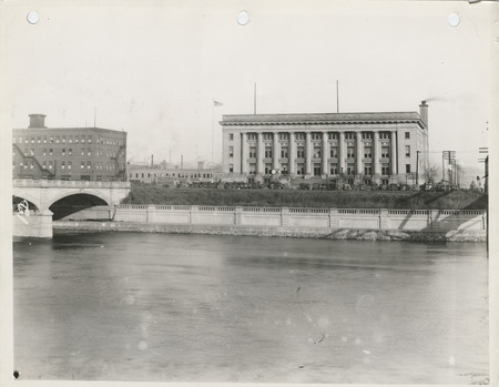 Photograph of a river wall in Des Moines