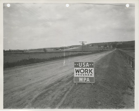 Photograph of farm-to-market road and bridge under construction in Missouri Valley