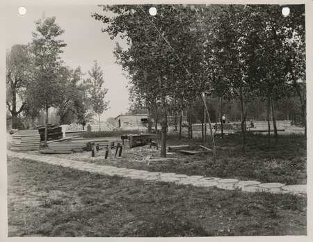 Photograph of the construction of shelter house in the Lewis and Clark State Park