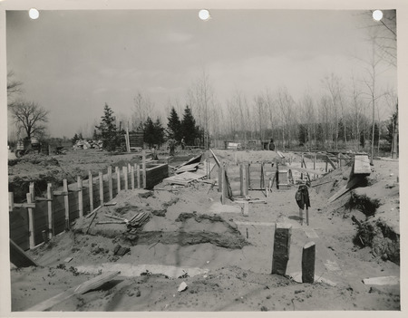 Photograph of the construction of shelter house in the Lewis and Clark State Park
