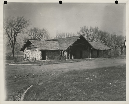 Photograph of the shelter house and filter for the swimming pool in Red Oak