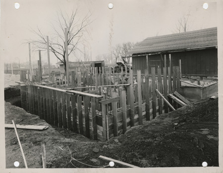 Photograph of the construction of filtration plant for the swimming pool in Red Oak