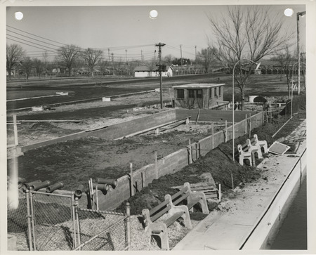 Photograph of the construction of swimming pool bathhouse in the Red Oak City Park