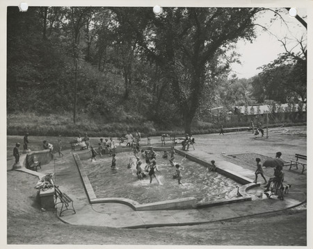 Photograph of children in a wading pool at Fairmount Park in Council Bluffs