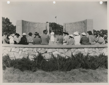 Photograph of the Lewis and Clark monument dedication in Council Bluffs