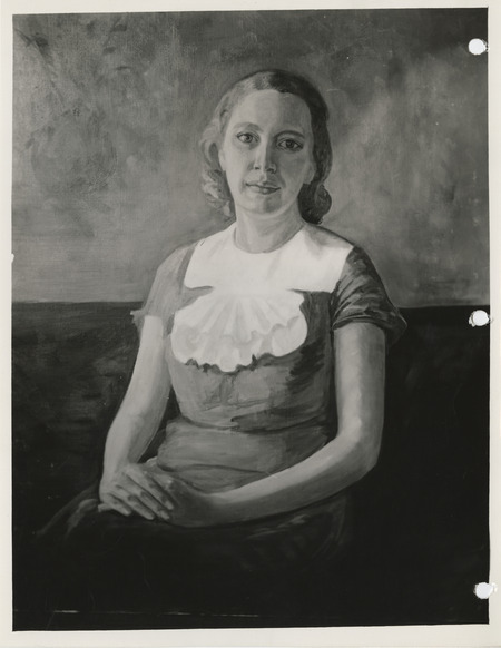 Photograph of a painting of a lady exhibited at 418 Old Federal Building in Des Moines