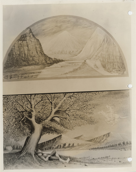 Photograph of a drawing of a boy daydreaming exhibited at 418 Old Federal Building in Des Moines
