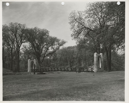 Photograph of a bridge on the college golf course in Ames