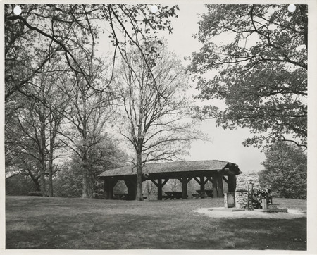 Photograph of a shelter on the college golf course in Ames