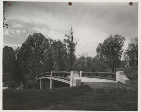 Photograph of a bridge on the college golf course in Ames