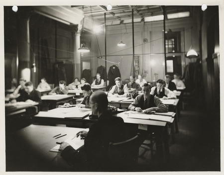 Photograph of people summarizing farm records at 110 Old Federal Building in Des Moines