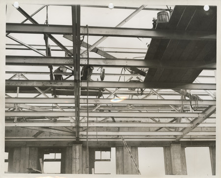 Photograph of girders during the construction of the armory in Burlington