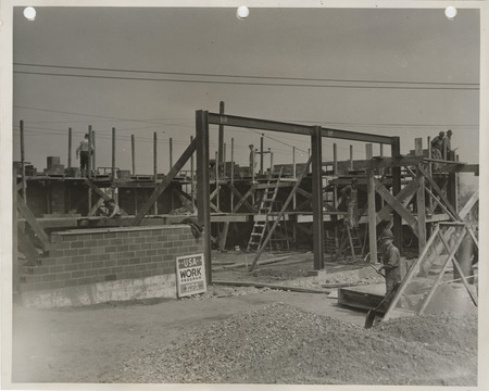 Photograph of the construction of a maintenance garage in Boone