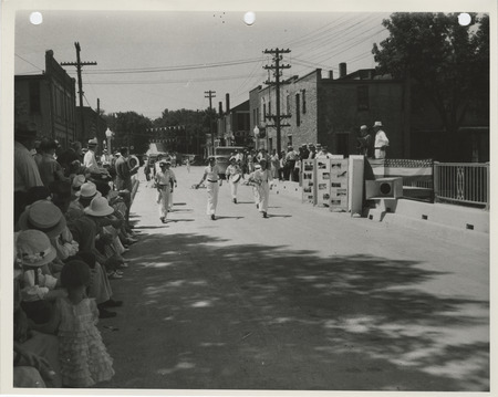Photograph of people gathered during the dedication of Alden Bridge event