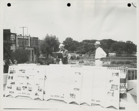 Photograph of people gathered during the dedication of Alden Bridge event
