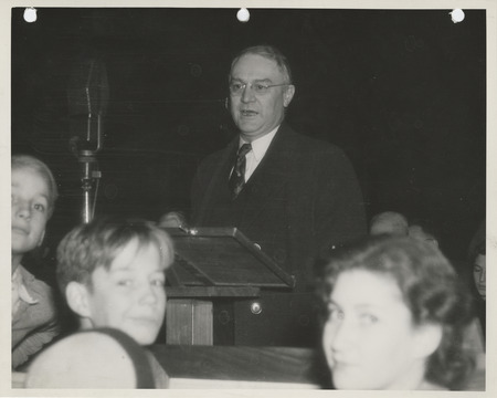 Photograph of Iowa State Administrator L.S. Hill during the dedication of the Second Avenue improvement project event
