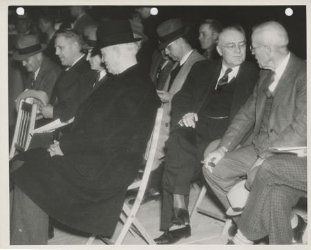 Photograph of Mayor Joe H. Allen and Iowa State Administrator L.S. Hill along with others during the dedication of the 2nd avenue improvement project event