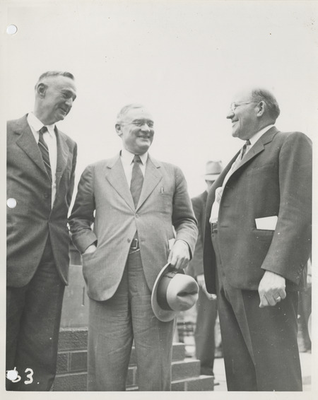 Photograph of group of people gathered during the dedication of bathhouse and shelter house in Riverview Park
