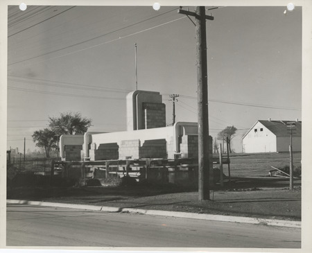 Photograph of the construction of the entrance gate at North Iowa Fairgrounds