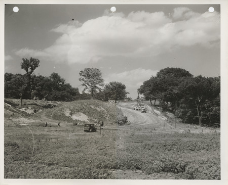 Photograph of the site of grandstand and race track in Hamilton County Fairgrounds
