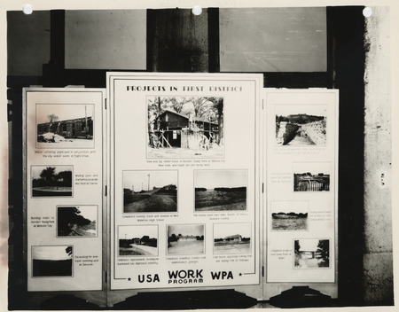 Photograph of the exhibit panel of Iowa WPA projects in the First District