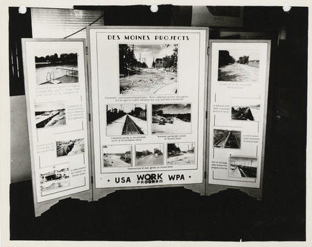 Photograph of the exhibit panel of WPA projects in Des Moines