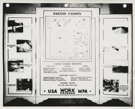Photograph of the exhibit panel of WPA projects in Hardin County