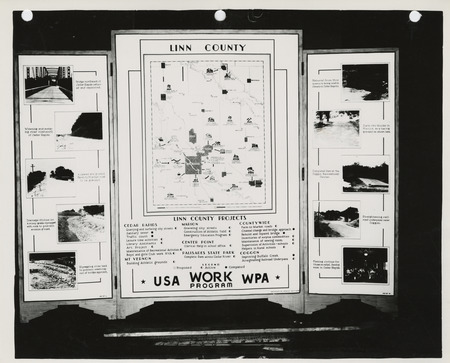 Photograph of the exhibit panel of WPA projects in Linn County