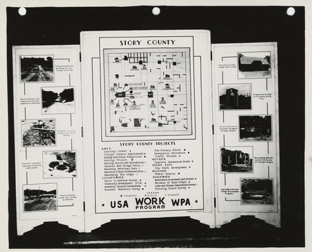 Photograph of the exhibit panel of WPA projects in Story County