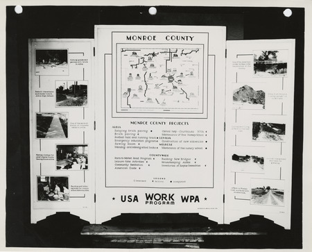 Photograph of the exhibit panel of WPA projects in Monroe County